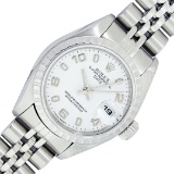 Rolex Ladies Quickset White Dial Engine Turn Date Wristwatch 26MM