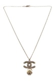 Chanel Silver CC Logo Pearl Drop Necklace
