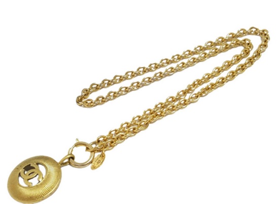 Chanel Gold-tone Metal CC Logo Cutout Sunburst Pendant Necklace