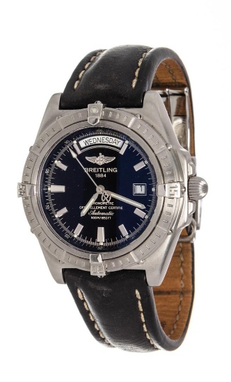 Breitling Black Leather Chronomet Watch