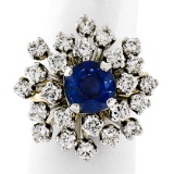 Vintage 14K TT Gold 3.26 ctw Round Sapphire Diamond Tiered Snowflake Cluster Rin