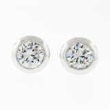 New 14k White Gold .84 ctw Martini Bezel Set Round Brilliant Diamond Stud Earrin