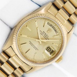 Rolex Mens 18K Yellow Gold President With Tapestry Index Dial & Rolex Box