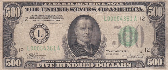 1934 $500 Federal Reserve Note