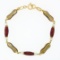 Italian Vintage 18K Yellow Gold Red Enamel & Pearl Detailed Fancy Link Bracelet