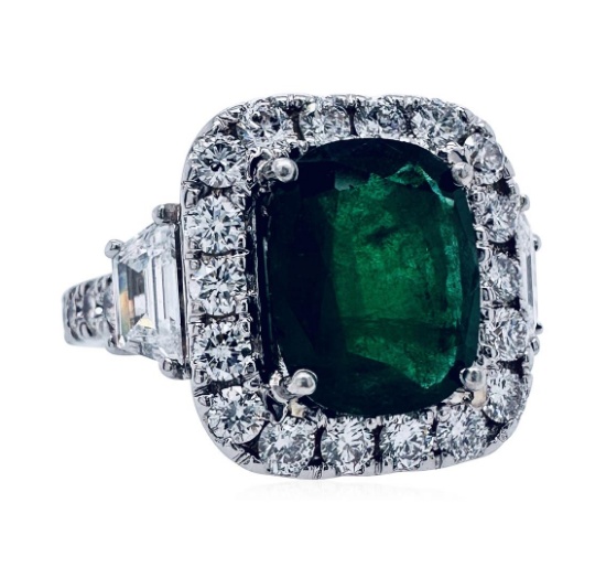 6.46 ctw Emerald, Sapphire, & Diamond Ring - 18KT White Gold