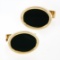 Vintage 14K Yellow Gold Classic Oval Cut Bezel Set Black Onyx Swivel Cuff Links