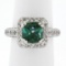 14K White Gold 3.65 ctw Cushion Checkerboard Green Tourmaline & Diamond Halo Rin