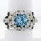 Fancy Vintage 14K White Gold 2.85 ctw Round Aquamarine Diamond Dome Cocktail Rin