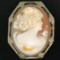 Vintage 14K White Gold Bezel Set Oval Open Detailed Work Cameo Pin Brooch