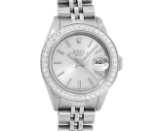 Rolex Ladies Stainless Steel Silver Index Diamond Bezel 26MM Wristwatch