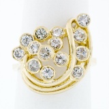 14k Yellow Gold 1.30 ctw Bezel Diamond Open Wire Work Tiered Swirl Cocktail Ring
