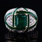 3.28 ctw Emerald and 1.11 ctw Diamond 18K Yellow Gold Ring