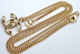 Chanel Gold-tone Chain CC Rhinestone Pendant Necklace
