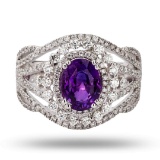 2.21 ctw Purple Sapphire and 0.83 ctw Diamond Platinum Ring (GIA CERTIFIED)