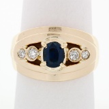 18k Yellow Gold 0.87 ctw Oval Sapphire & Round Diamond Polished Wide Band Ring