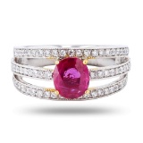 1.05 ctw UNHEATED Ruby and 0.53 ctw Diamond Platinum Ring (GIA CERTIFIED)