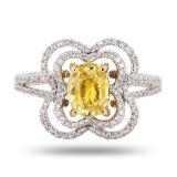 1.41 ctw UNHEATED Yellow Sapphire and 0.39 ctw Diamond 18K White Gold Ring (GIA