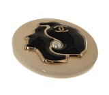 Chanel White Faux Pearl Mademoiselle Profile Pin Brooch