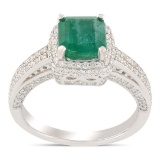1.64 ctw Emerald and 0.66 ctw Diamond Platinum Ring