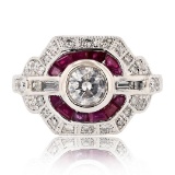 0.50 ctw F COLOR Diamond and 1.06 ctw Ruby Platinum Ring (1.08 ctw Diamonds)