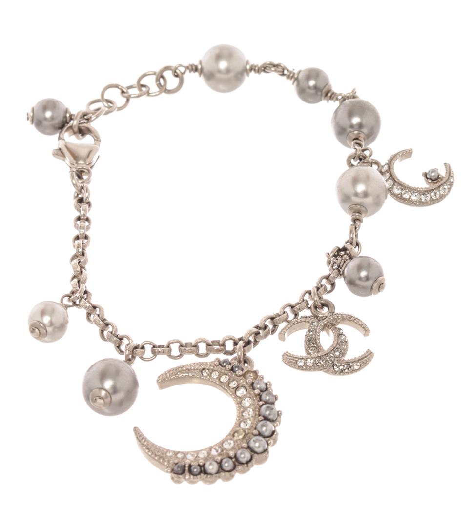 Chanel Gray Faux Pearl Moon Bracelet
