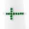 NEW 14k White Gold 0.25 ctw Round Green Emerald Curved Sideways Cross Band Ring