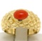 14k Yellow Gold NICE Oval Cabochon Bezel Set Coral Domed Quilted Texture Ring