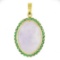 Vintage 18k Gold Oval Cabochon Lavender Jade w/ Green Stone Frame Large Pendant