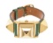 Hermes Green Gold Steel and Leather Medor PM Quartz Watch
