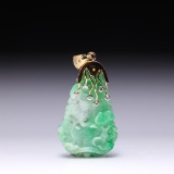 Chinese Carved Jadeite Pendant with 18K Yellow Gold & Diamond Mount