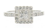 Solid 14k White Gold 0.50 ctw Round Diamond Petite Square Cluster Cocktail Ring