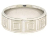 Men's 14k Solid White Gold Comfort Fit Dual Finish Coffered Band Ring Size 7