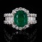 4.37 ctw Emerald and 2.40 ctw Diamond Platinum Ring