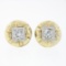 Unique Vintage 14k TT Gold 0.94 ctw Diamond Domed Grooved Button Stud Earrings