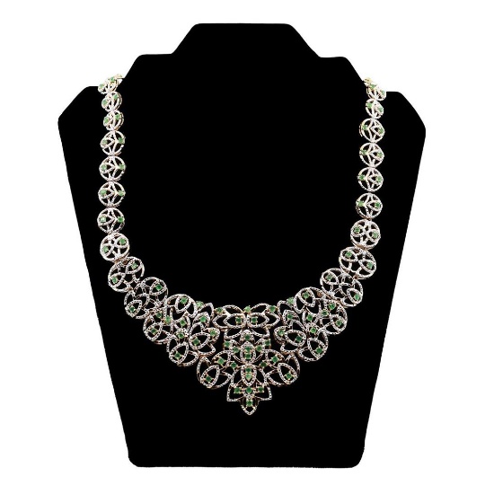 7.83 ctw Emerald and 2.39 ctw White Topaz Silver Necklace