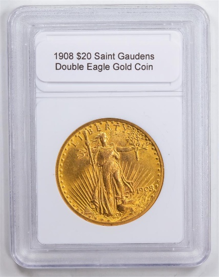 1908 $20 Saint Gaudens Double Eagle Gold Coin