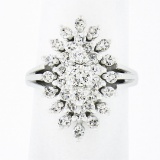 Vintage 14K White Gold 1.03 ctw Prong Diamond Navette Shape Tiered Cluster Ring
