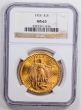 1926 $20 Double Eagle Gold Coin NGC MS63