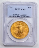 1924 $20 Double Eagle Gold Coin PCGS MS63