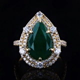 4.19 ctw Emerald and 1.03 ctw Diamond 14K Yellow Gold Ring