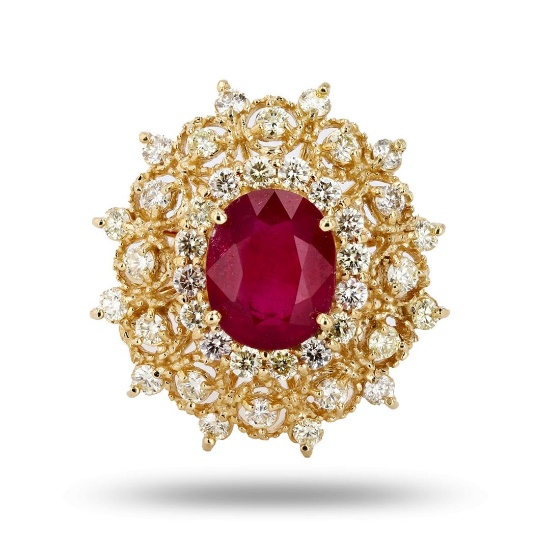4.25 ctw Ruby and 1.37 ctw Diamond 14K Yellow Gold Ring