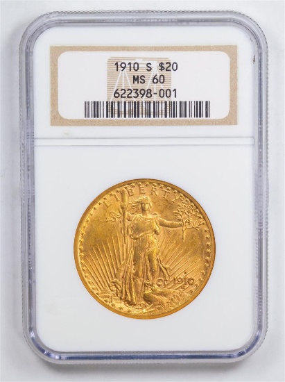 1910-S $20 Double Eagle Gold Coin NGC MS60