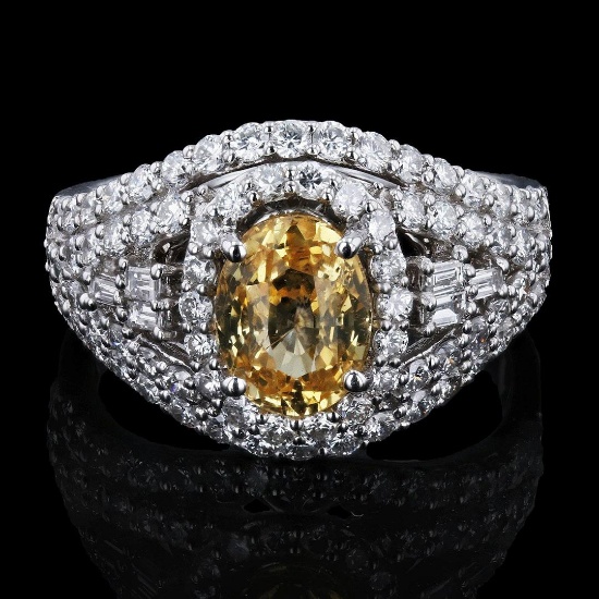 2.24 ctw UNHEATED Yellow Sapphire and 1.50 ctw Diamond Platinum Ring (GIA CERTIF
