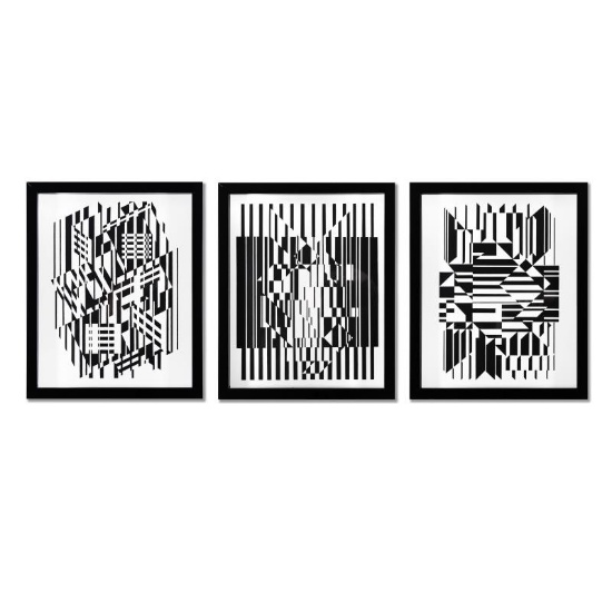 Tilla, Calcis, et Afa de la serie Lineaires (Triptych) by Vasarely (1908-1997)