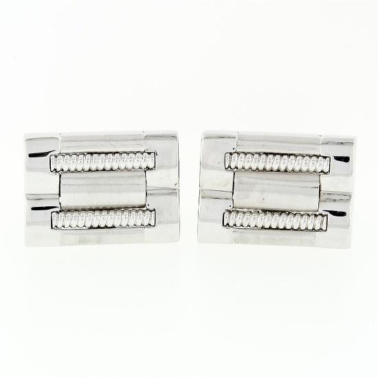 Men's Designer L&M 14k White Gold Fancy Oyster Bracelet Link Swivel Cufflinks
