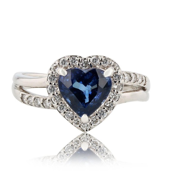 2.11 ctw Blue Sapphire and 0.27 ctw Diamond Platinum Ring