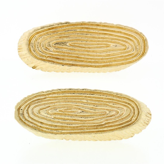 Men's Solid 14k Yellow Gold Textured Oval Tree Stump Pattern Cufflinks Links