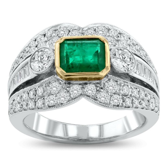 0.86 ctw Emerald and 1.44 ctw Diamond 18KT White and Yellow Gold Ring