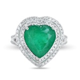 4.19 ctw Heart Shaped Emerald and 0.76 ctw Diamond Platinum Ring (GIA CERTIFIED)